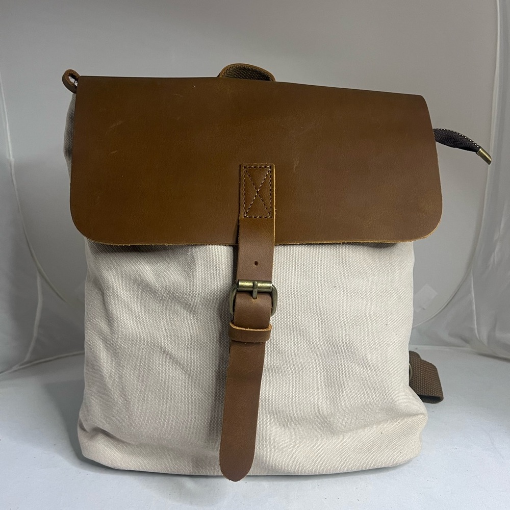 Canvas and leather flap backpack